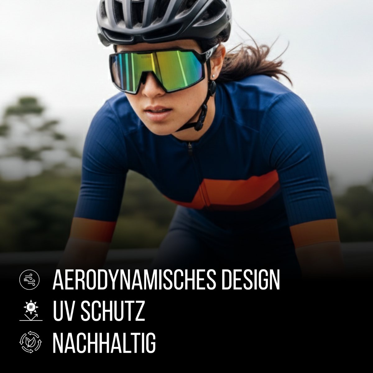 Sportbrille Cebeniq "TOUR" - Laufbrille & Fahrradbrille Schwarz Purple-Green - Schnelle Brille für Laufsport & Rennrad - UV400 Sonnenbrille Damen & Herren