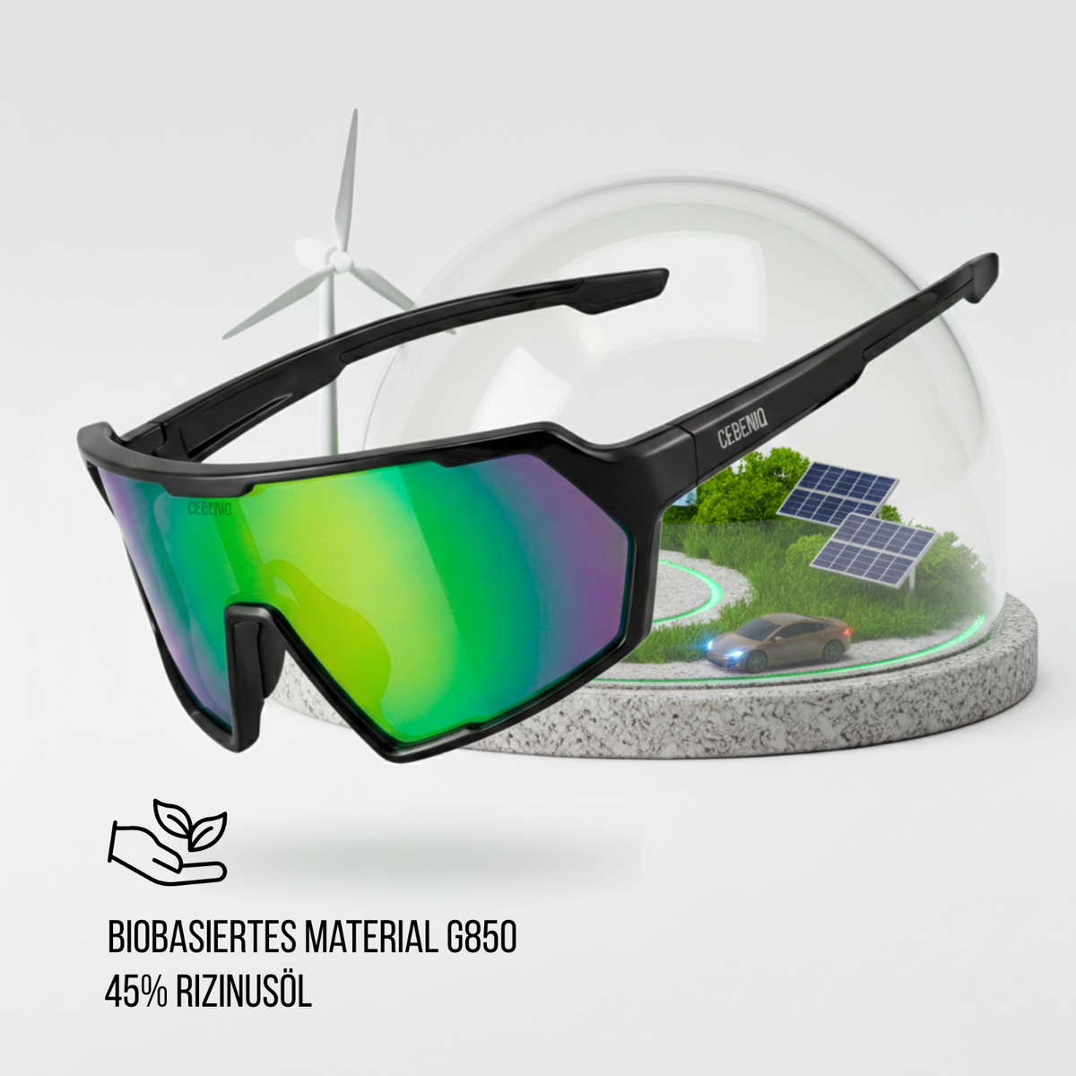 Sportbrille Cebeniq "TOUR" - Laufbrille & Fahrradbrille Schwarz Purple-Green - Schnelle Brille für Laufsport & Rennrad - UV400 Sonnenbrille Damen & Herren